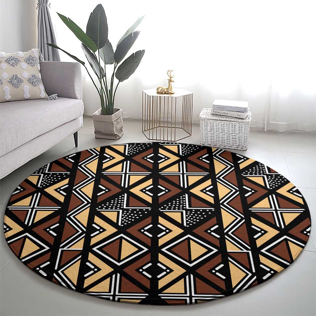 Mali Mud Cloth Legacy Pattern Round Carpet Ethnic Geometry Style - Wonder Print Shop