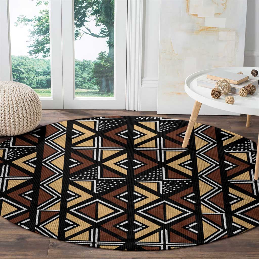 Mali Mud Cloth Legacy Pattern Round Carpet Ethnic Geometry Style - Wonder Print Shop