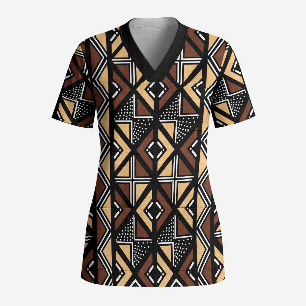 Mali Mud Cloth Legacy Pattern Scrub Top Ethnic Geometry Style - Wonder Print Shop