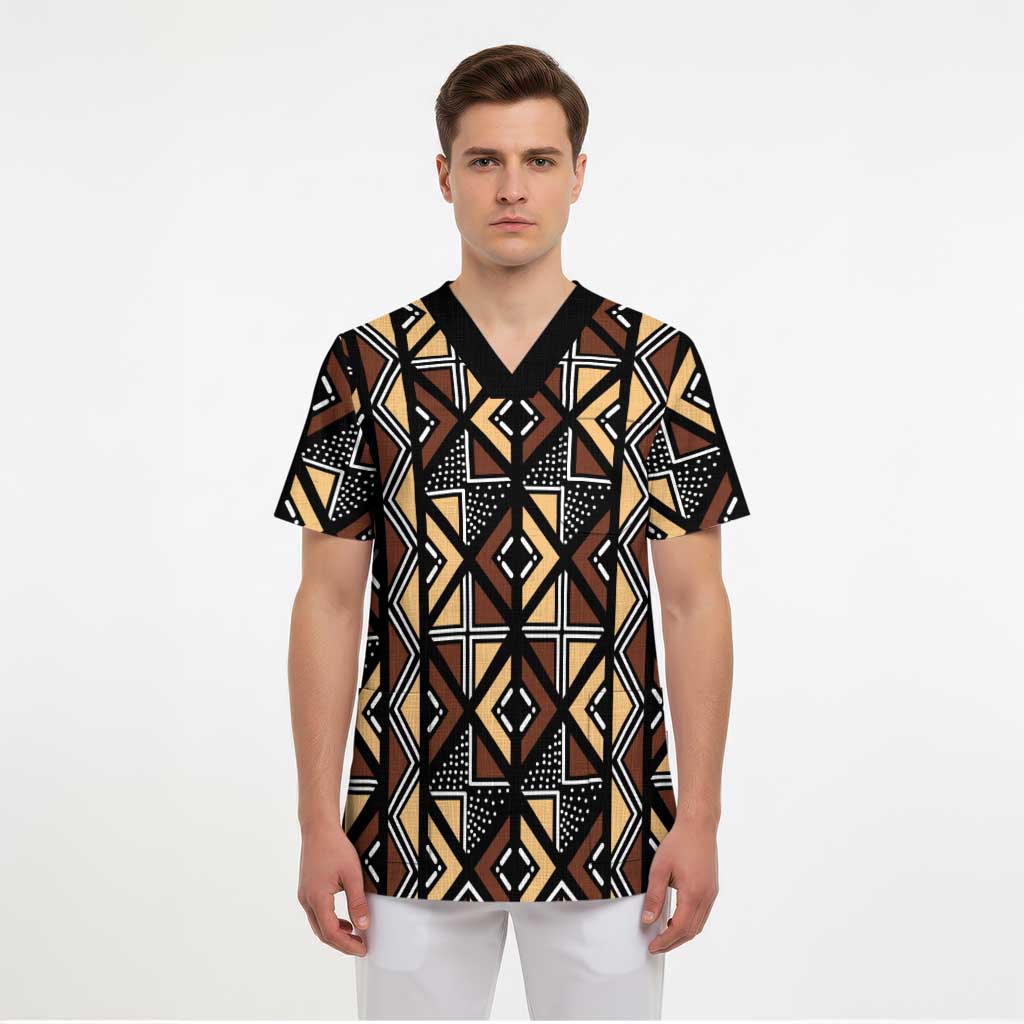 Mali Mud Cloth Legacy Pattern Scrub Top Ethnic Geometry Style - Wonder Print Shop
