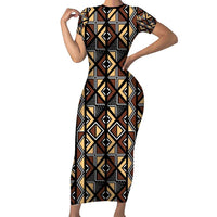 Mali Mud Cloth Legacy Pattern Short Sleeve Bodycon Dress Ethnic Geometry Style - Wonder Print Shop
