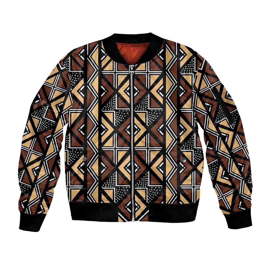 Mali Mud Cloth Legacy Pattern Sleeve Zip Bomber Jacket Ethnic Geometry Style - Wonder Print Shop