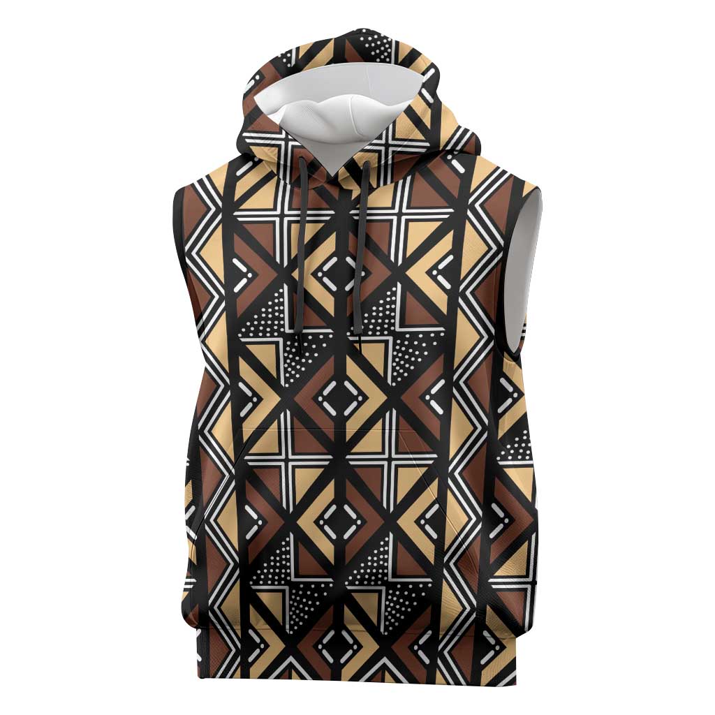 Mali Mud Cloth Legacy Pattern Sleeveless Hoodie Ethnic Geometry Style - Wonder Print Shop