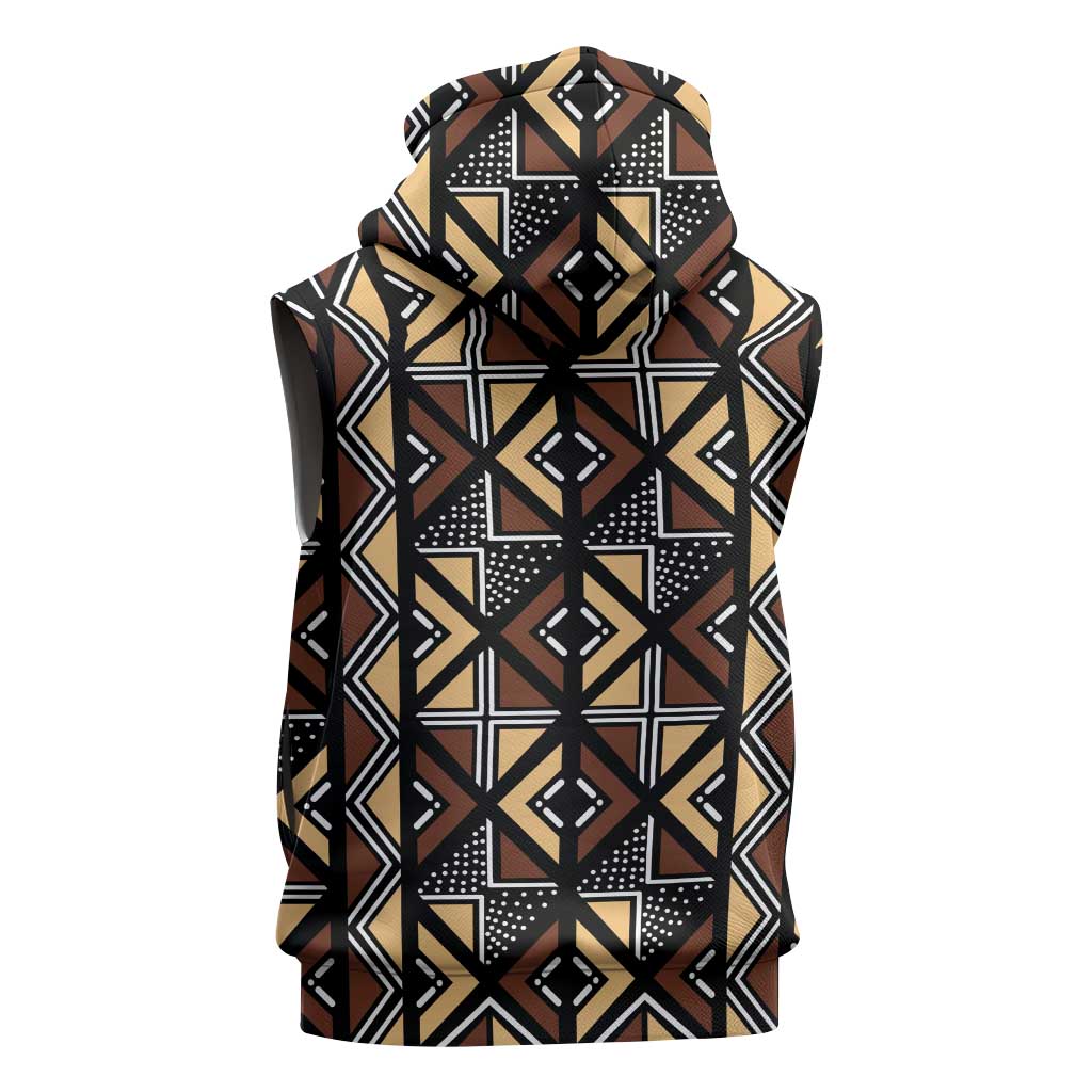 Mali Mud Cloth Legacy Pattern Sleeveless Hoodie Ethnic Geometry Style - Wonder Print Shop
