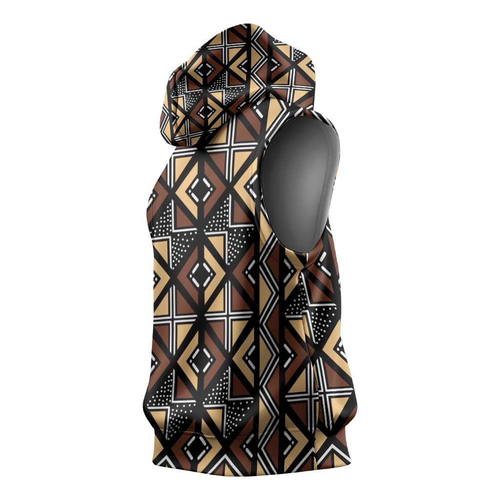 Mali Mud Cloth Legacy Pattern Sleeveless Hoodie Ethnic Geometry Style - Wonder Print Shop
