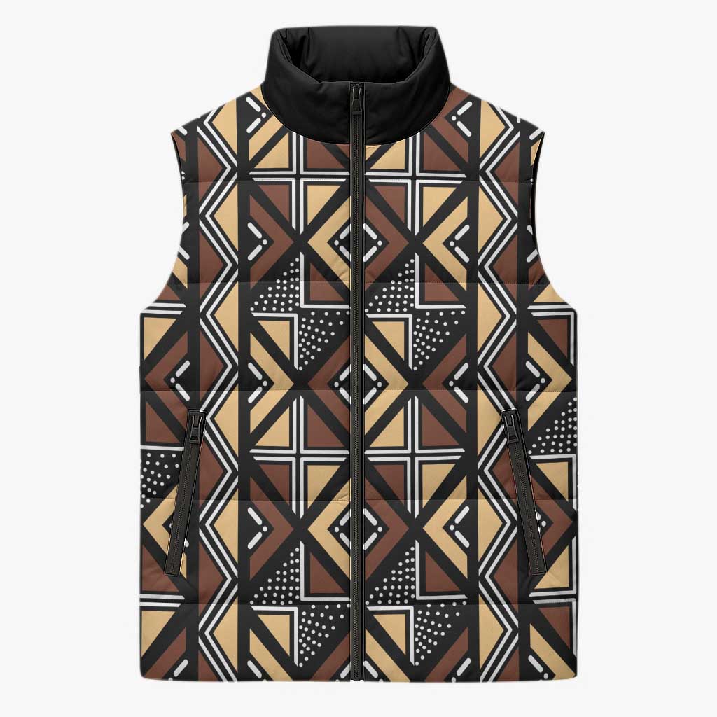 Mali Mud Cloth Legacy Pattern Sleeveless Puffer Jacket Ethnic Geometry Style - Wonder Print Shop
