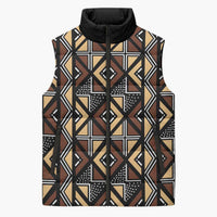 Mali Mud Cloth Legacy Pattern Sleeveless Puffer Jacket Ethnic Geometry Style - Wonder Print Shop