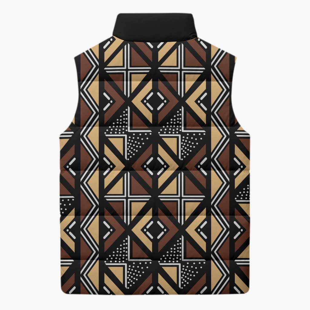 Mali Mud Cloth Legacy Pattern Sleeveless Puffer Jacket Ethnic Geometry Style - Wonder Print Shop