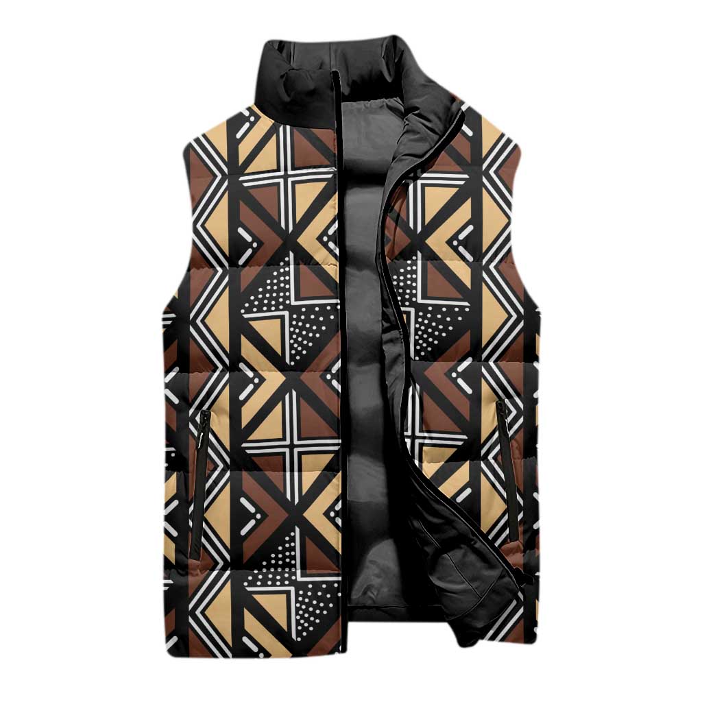 Mali Mud Cloth Legacy Pattern Sleeveless Puffer Jacket Ethnic Geometry Style - Wonder Print Shop