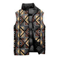 Mali Mud Cloth Legacy Pattern Sleeveless Puffer Jacket Ethnic Geometry Style - Wonder Print Shop