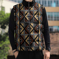 Mali Mud Cloth Legacy Pattern Sleeveless Puffer Jacket Ethnic Geometry Style - Wonder Print Shop