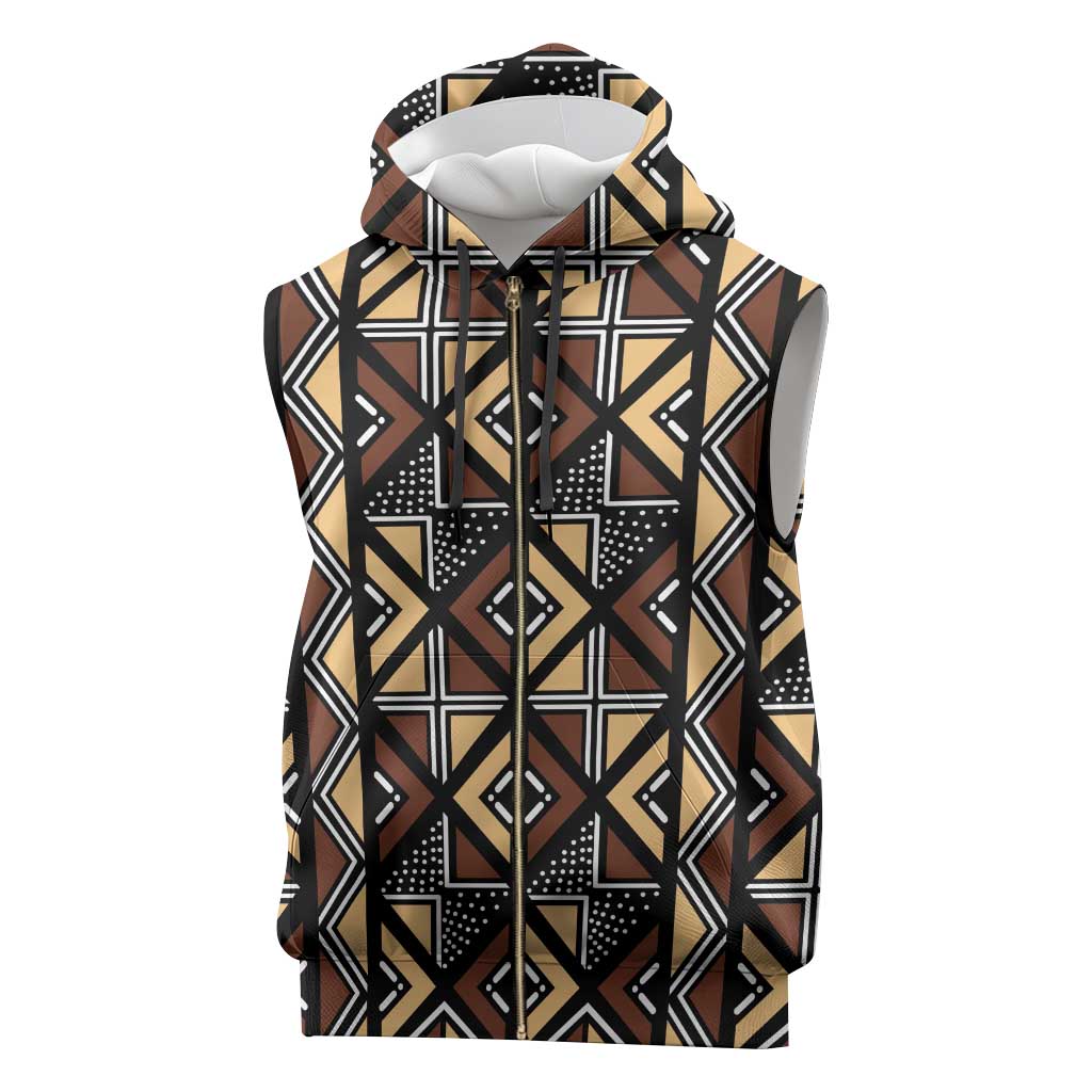 Mali Mud Cloth Legacy Pattern Sleeveless Zip Hoodie Ethnic Geometry Style - Wonder Print Shop