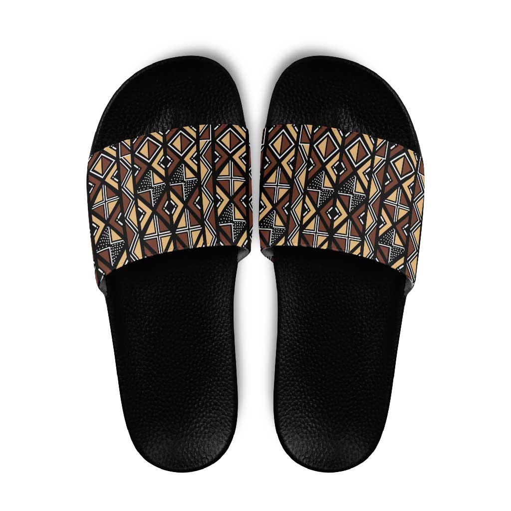 Mali Mud Cloth Legacy Pattern Slide Sandals Ethnic Geometry Style - Wonder Print Shop