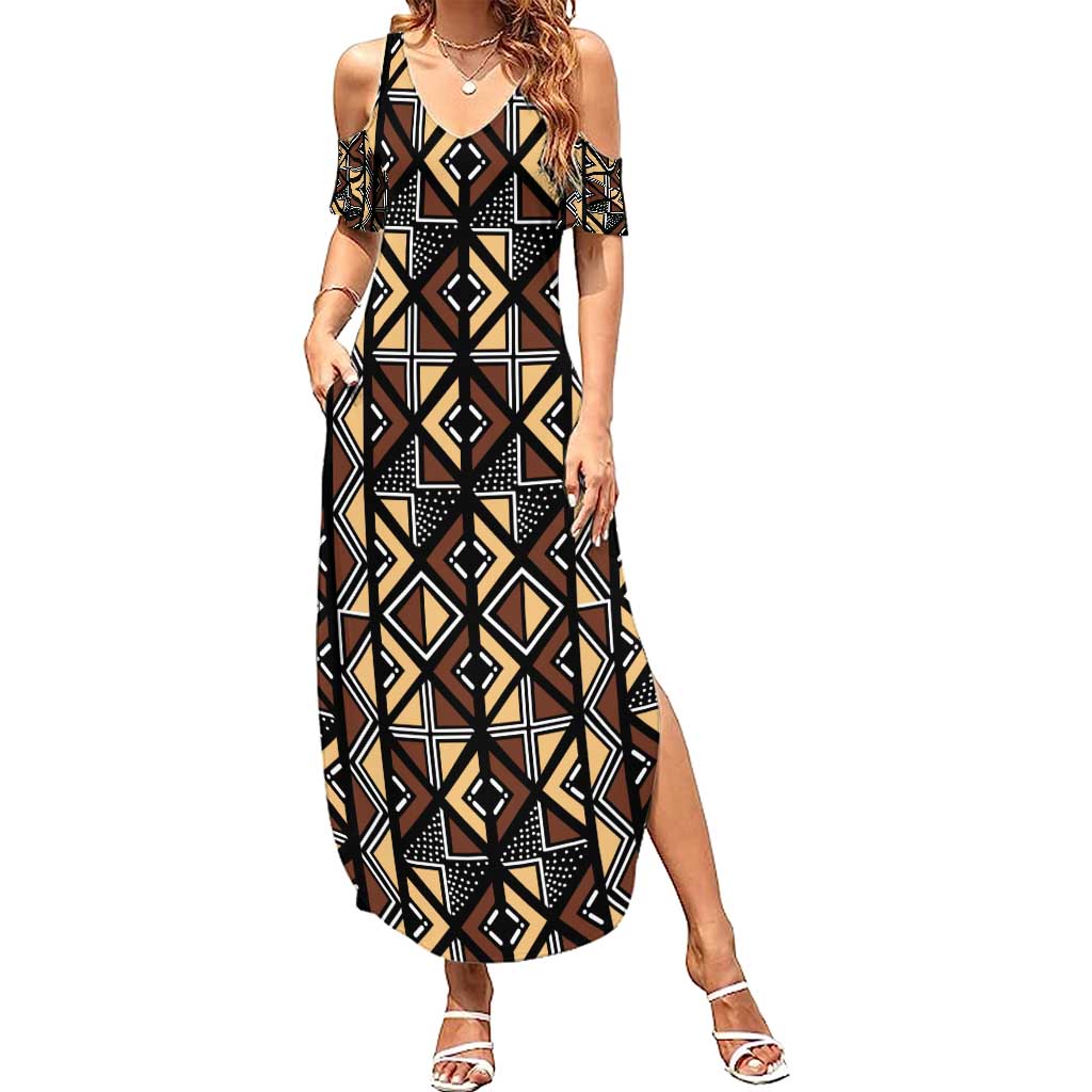 Mali Mud Cloth Legacy Pattern Summer Maxi Dress Ethnic Geometry Style - Wonder Print Shop