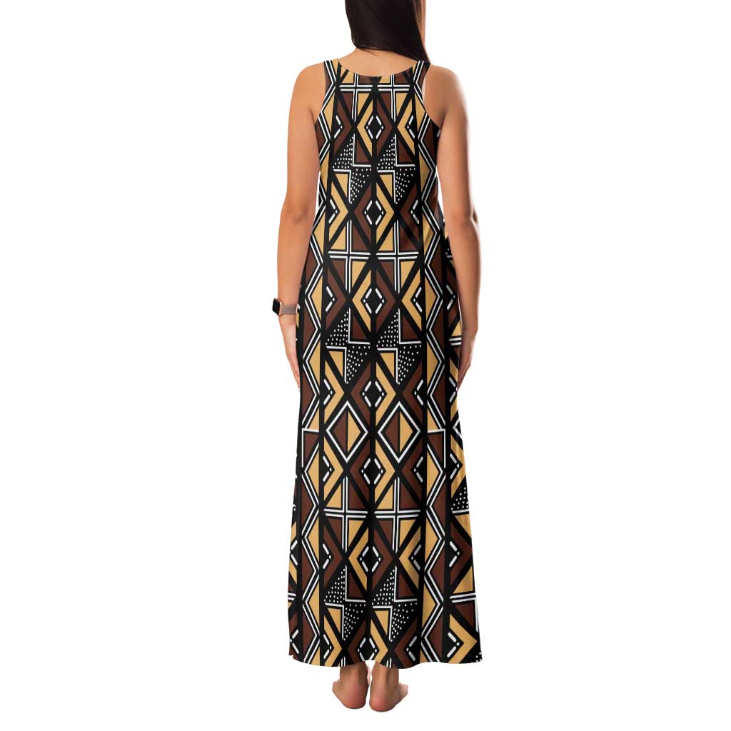 Mali Mud Cloth Legacy Pattern Tank Maxi Dress Ethnic Geometry Style - Wonder Print Shop