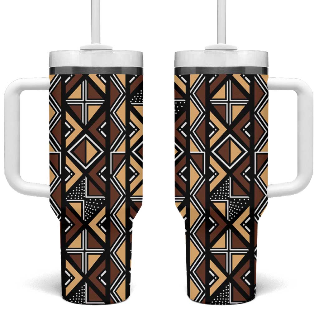 Mali Mud Cloth Legacy Pattern Tumbler With Handle Ethnic Geometry Style - Wonder Print Shop