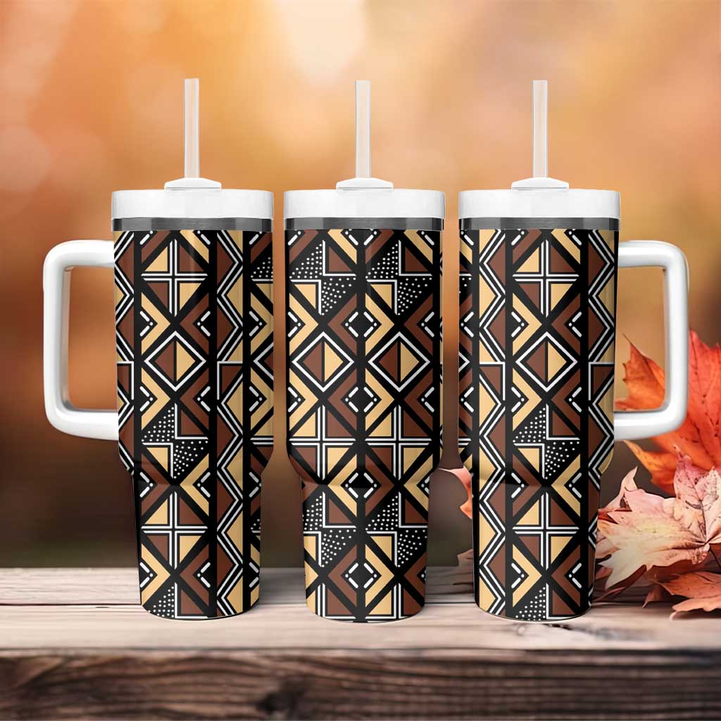 Mali Mud Cloth Legacy Pattern Tumbler With Handle Ethnic Geometry Style - Wonder Print Shop