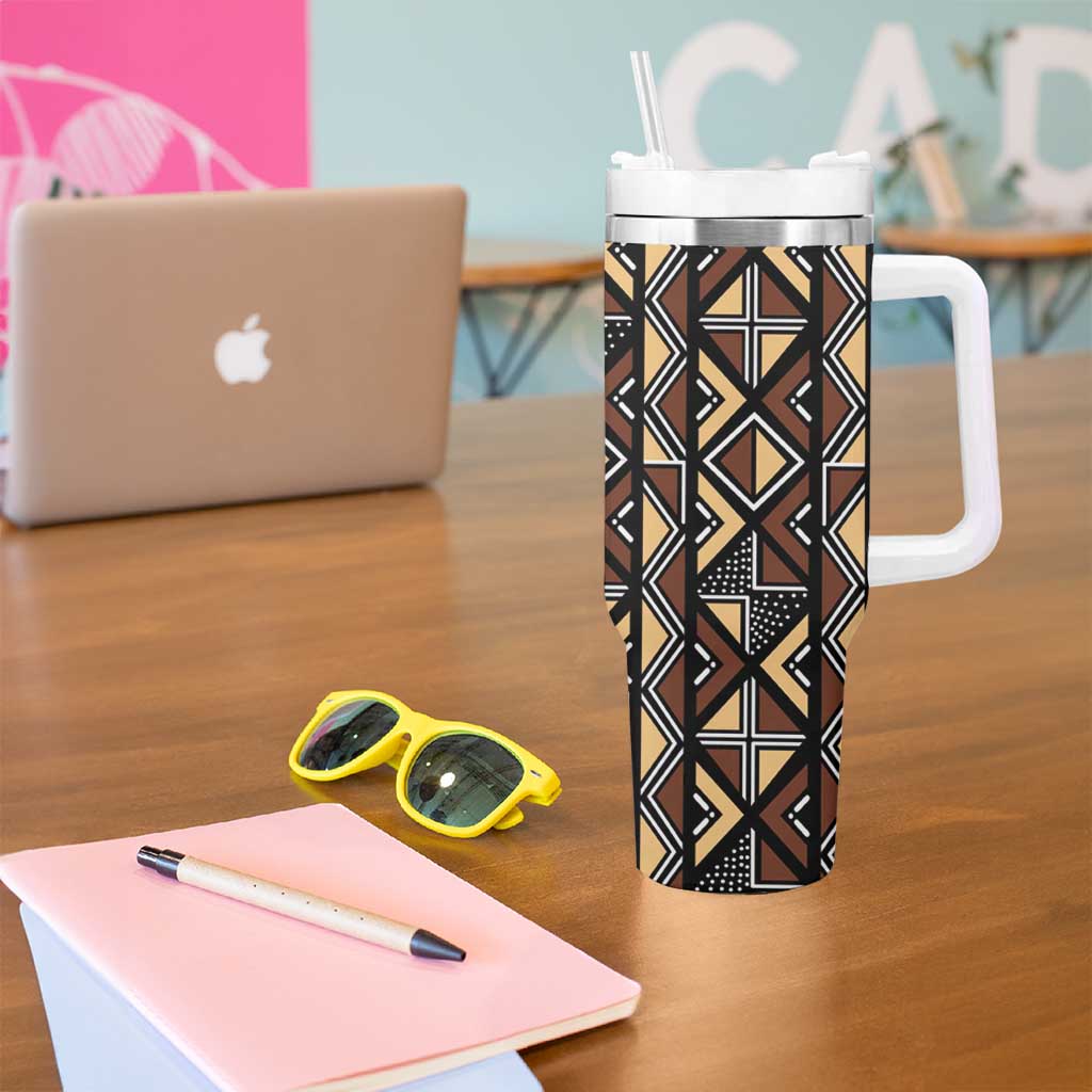 Mali Mud Cloth Legacy Pattern Tumbler With Handle Ethnic Geometry Style - Wonder Print Shop