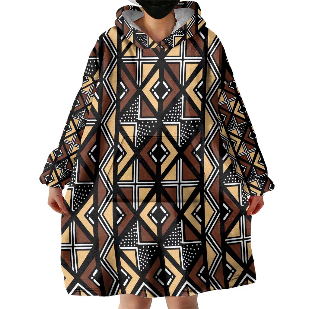 Mali Mud Cloth Legacy Pattern Wearable Blanket Hoodie Ethnic Geometry Style - Wonder Print Shop
