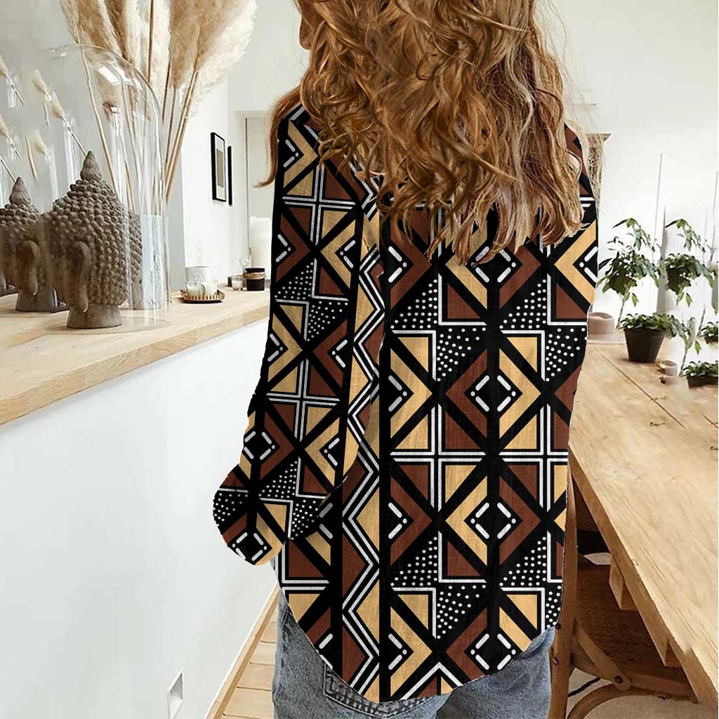 Mali Mud Cloth Legacy Pattern Women Casual Shirt Ethnic Geometry Style - Wonder Print Shop