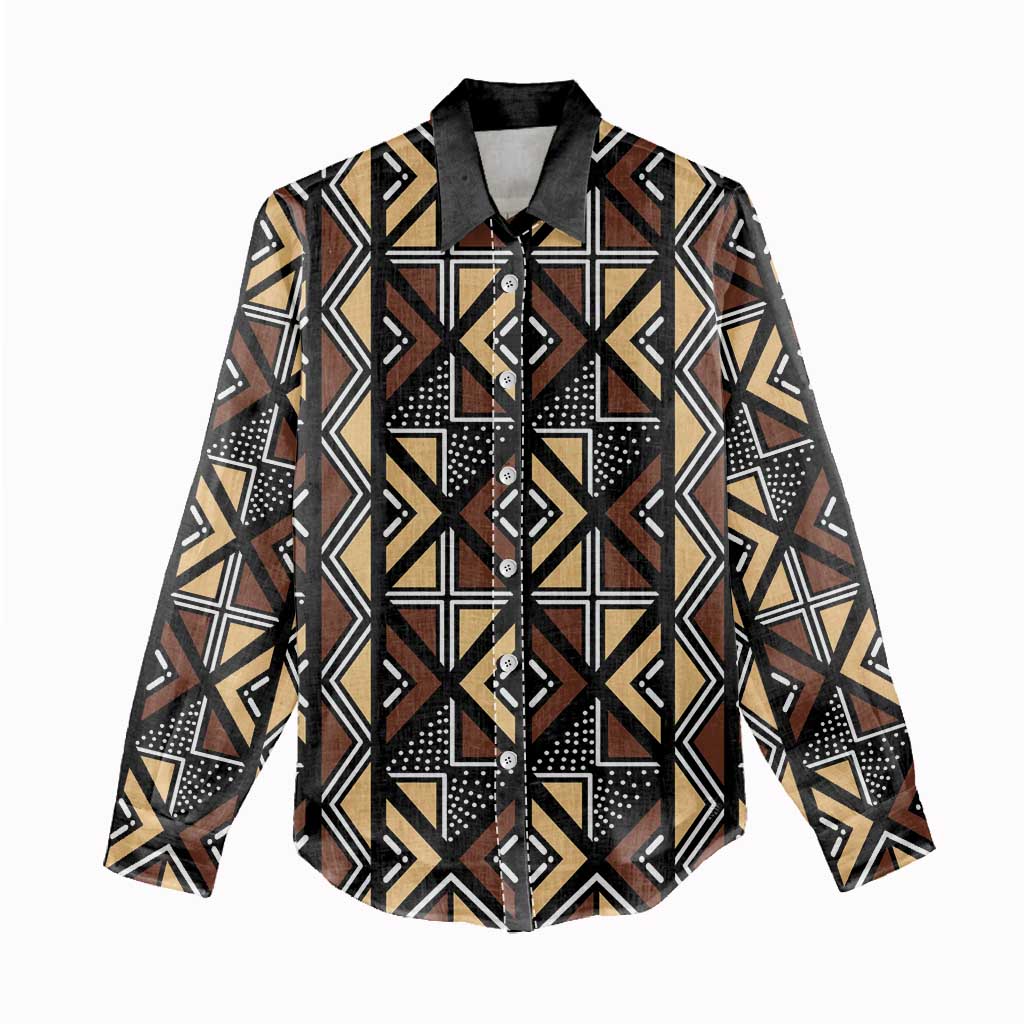 Mali Mud Cloth Legacy Pattern Women Casual Shirt Ethnic Geometry Style - Wonder Print Shop
