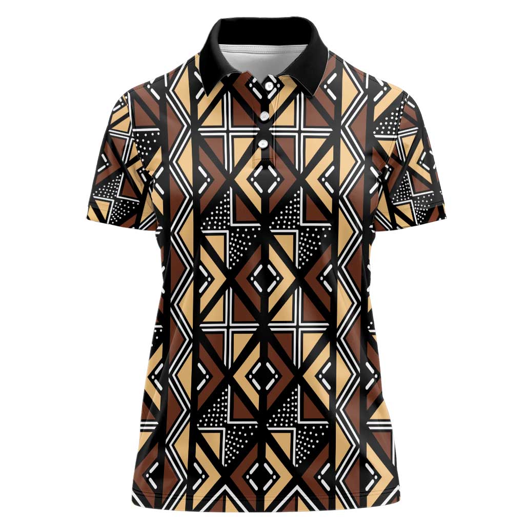 Mali Mud Cloth Legacy Pattern Women Polo Shirt Ethnic Geometry Style - Wonder Print Shop