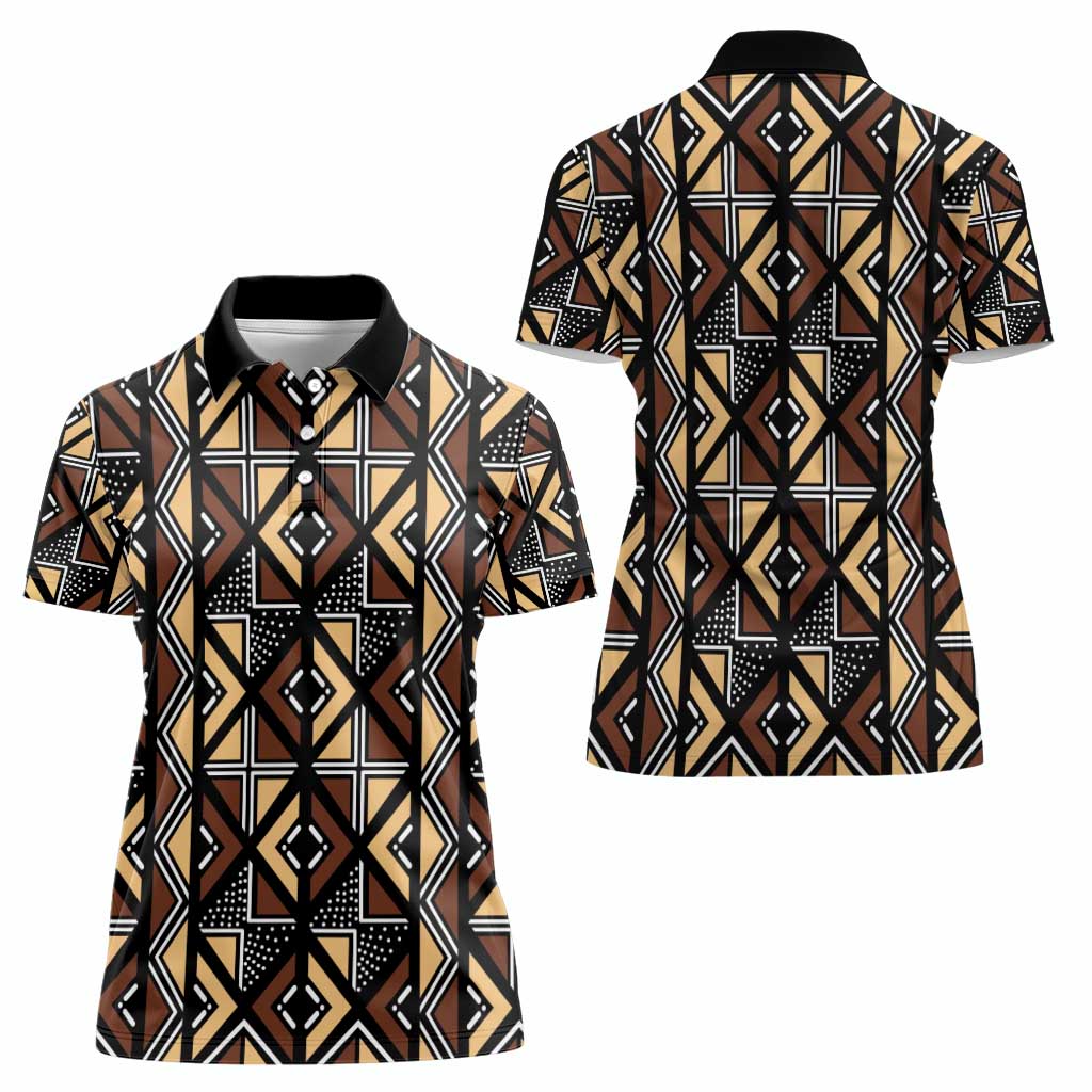 Mali Mud Cloth Legacy Pattern Women Polo Shirt Ethnic Geometry Style - Wonder Print Shop