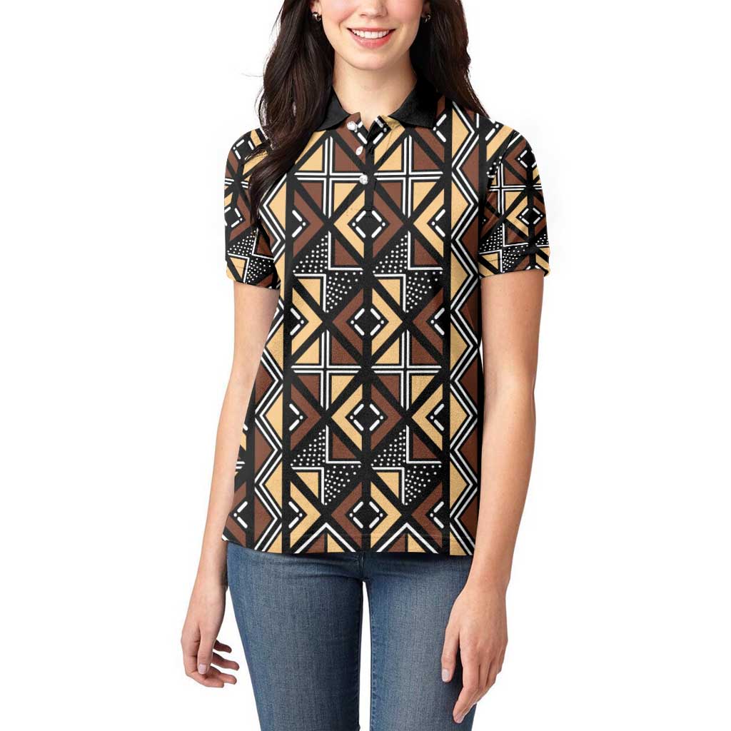 Mali Mud Cloth Legacy Pattern Women Polo Shirt Ethnic Geometry Style - Wonder Print Shop