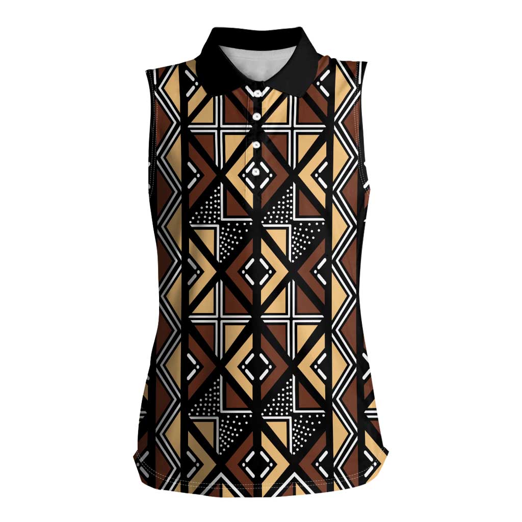 Mali Mud Cloth Legacy Pattern Women Sleeveless Polo Shirt Ethnic Geometry Style - Wonder Print Shop