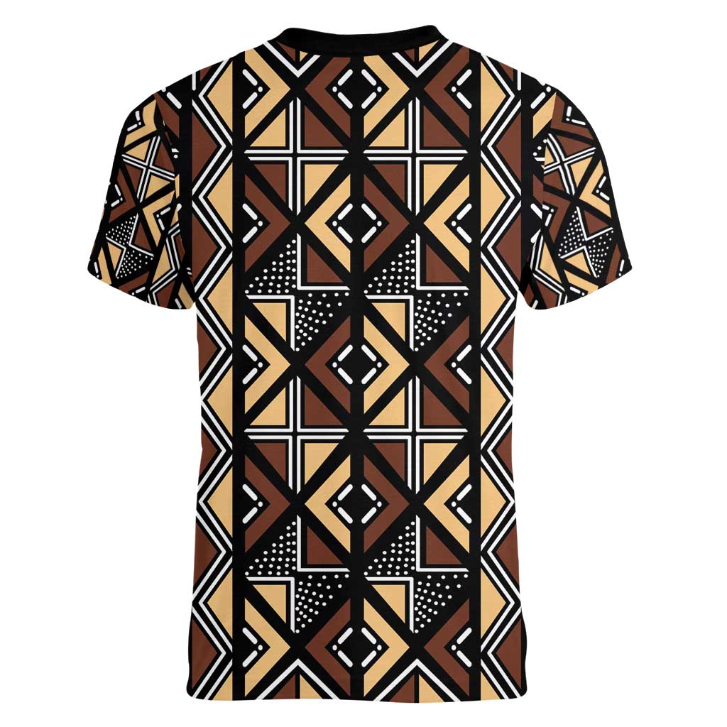 Mali Mud Cloth Legacy Pattern Women V-Neck T-Shirt Ethnic Geometry Style - Wonder Print Shop