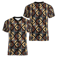 Mali Mud Cloth Legacy Pattern Women V-Neck T-Shirt Ethnic Geometry Style - Wonder Print Shop