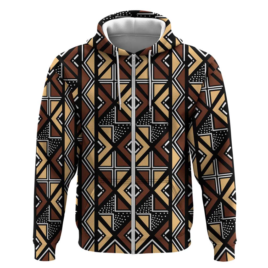 Mali Mud Cloth Legacy Pattern Zip Hoodie Ethnic Geometry Style - Wonder Print Shop
