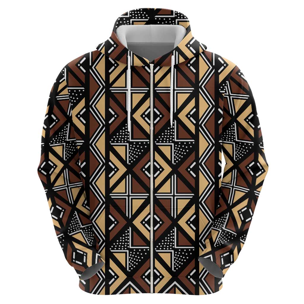 Mali Mud Cloth Legacy Pattern Zip Hoodie Ethnic Geometry Style - Wonder Print Shop
