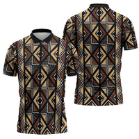 Mali Mud Cloth Legacy Pattern Zipper Polo Shirt Ethnic Geometry Style - Wonder Print Shop