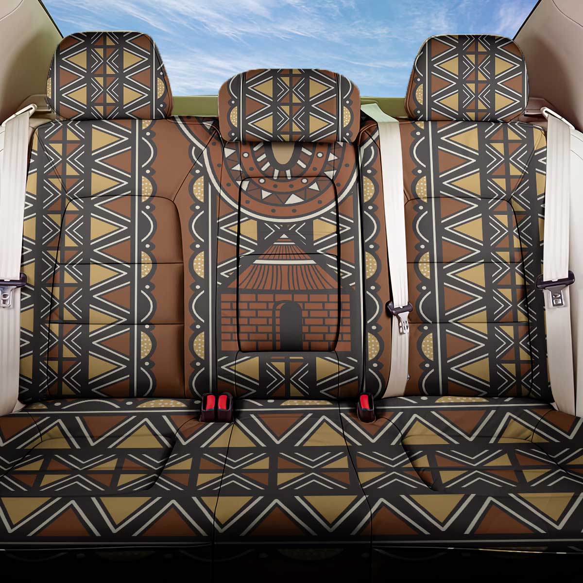 Mali Mud Cloth African Village Back Car Seat Cover Ethnic Geometry Style - Wonder Print Shop