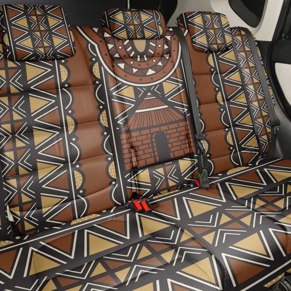Mali Mud Cloth African Village Back Car Seat Cover Ethnic Geometry Style - Wonder Print Shop