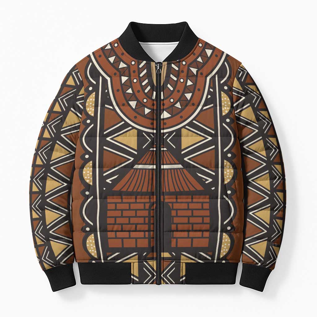 Mali Mud Cloth African Village Bomber Puffer Jacket Ethnic Geometry Style - Wonder Print Shop