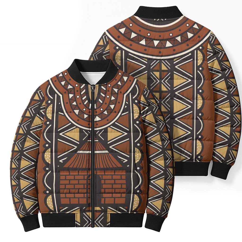 Mali Mud Cloth African Village Bomber Puffer Jacket Ethnic Geometry Style - Wonder Print Shop