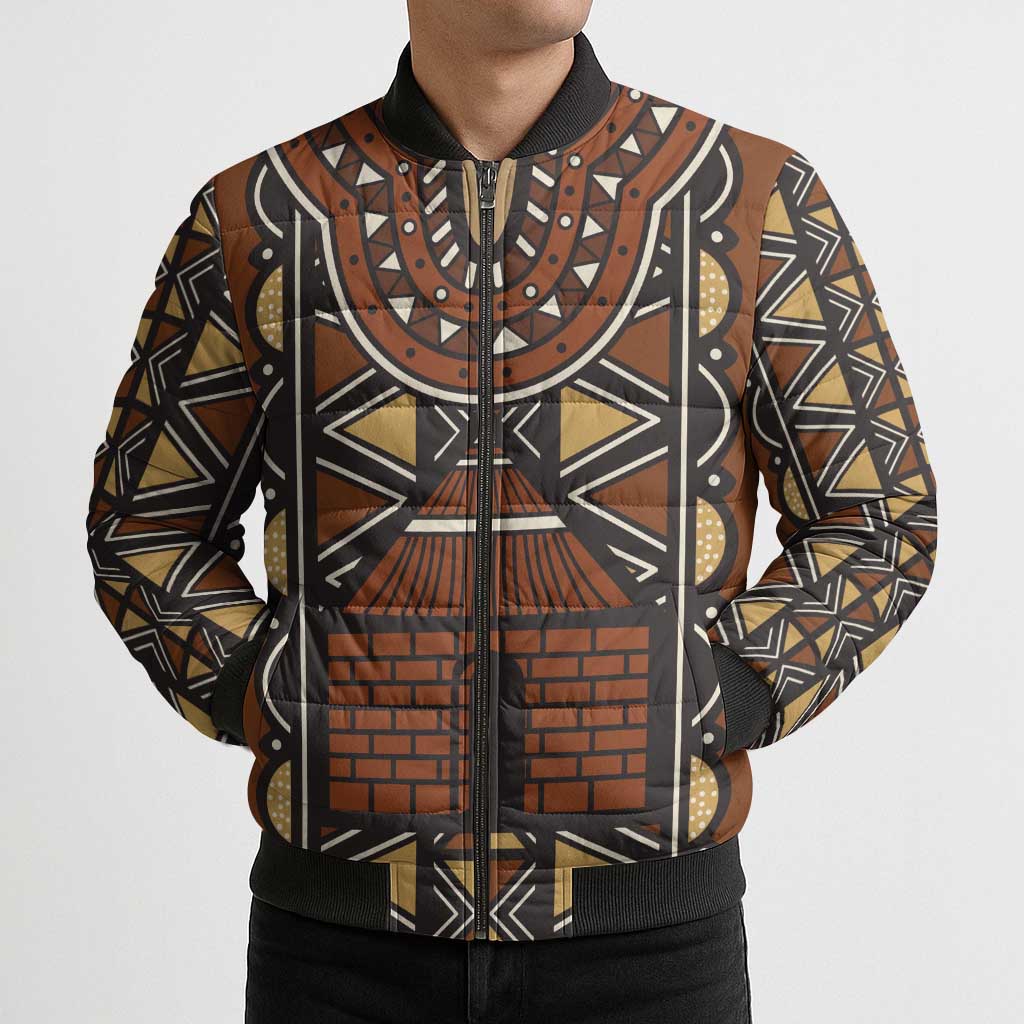 Mali Mud Cloth African Village Bomber Puffer Jacket Ethnic Geometry Style - Wonder Print Shop