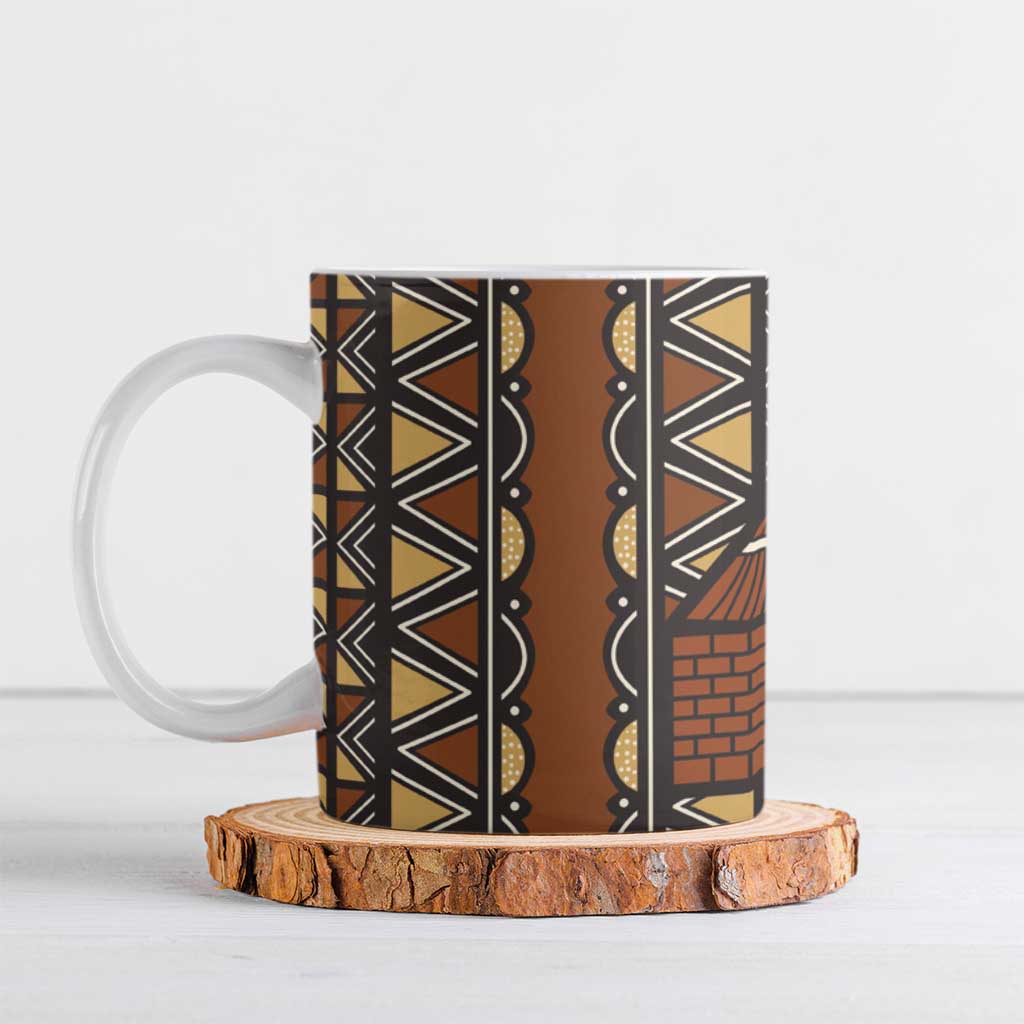 Mali Mud Cloth African Village Ceramic Mug Ethnic Geometry Style - Wonder Print Shop