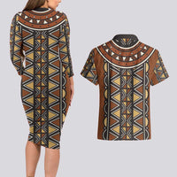 Mali Mud Cloth African Village Couples Matching Long Sleeve Bodycon Dress and Hawaiian Shirt Ethnic Geometry Style - Wonder Print Shop