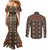 Mali Mud Cloth African Village Couples Matching Mermaid Dress and Long Sleeve Button Shirt Ethnic Geometry Style - Wonder Print Shop