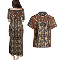 Mali Mud Cloth African Village Couples Matching Puletasi and Hawaiian Shirt Ethnic Geometry Style - Wonder Print Shop