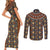 Mali Mud Cloth African Village Couples Matching Short Sleeve Bodycon Dress and Long Sleeve Button Shirt Ethnic Geometry Style - Wonder Print Shop