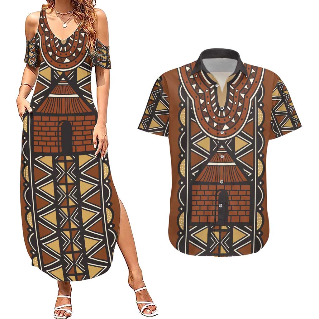 Mali Mud Cloth African Village Couples Matching Summer Maxi Dress and Hawaiian Shirt Ethnic Geometry Style - Wonder Print Shop
