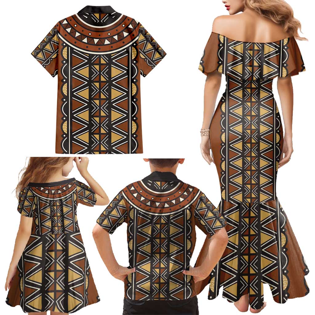 Mali Mud Cloth African Village Family Matching Mermaid Dress and Hawaiian Shirt Ethnic Geometry Style - Wonder Print Shop