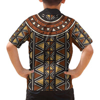 Mali Mud Cloth African Village Family Matching Off The Shoulder Long Sleeve Dress and Hawaiian Shirt Ethnic Geometry Style - Wonder Print Shop