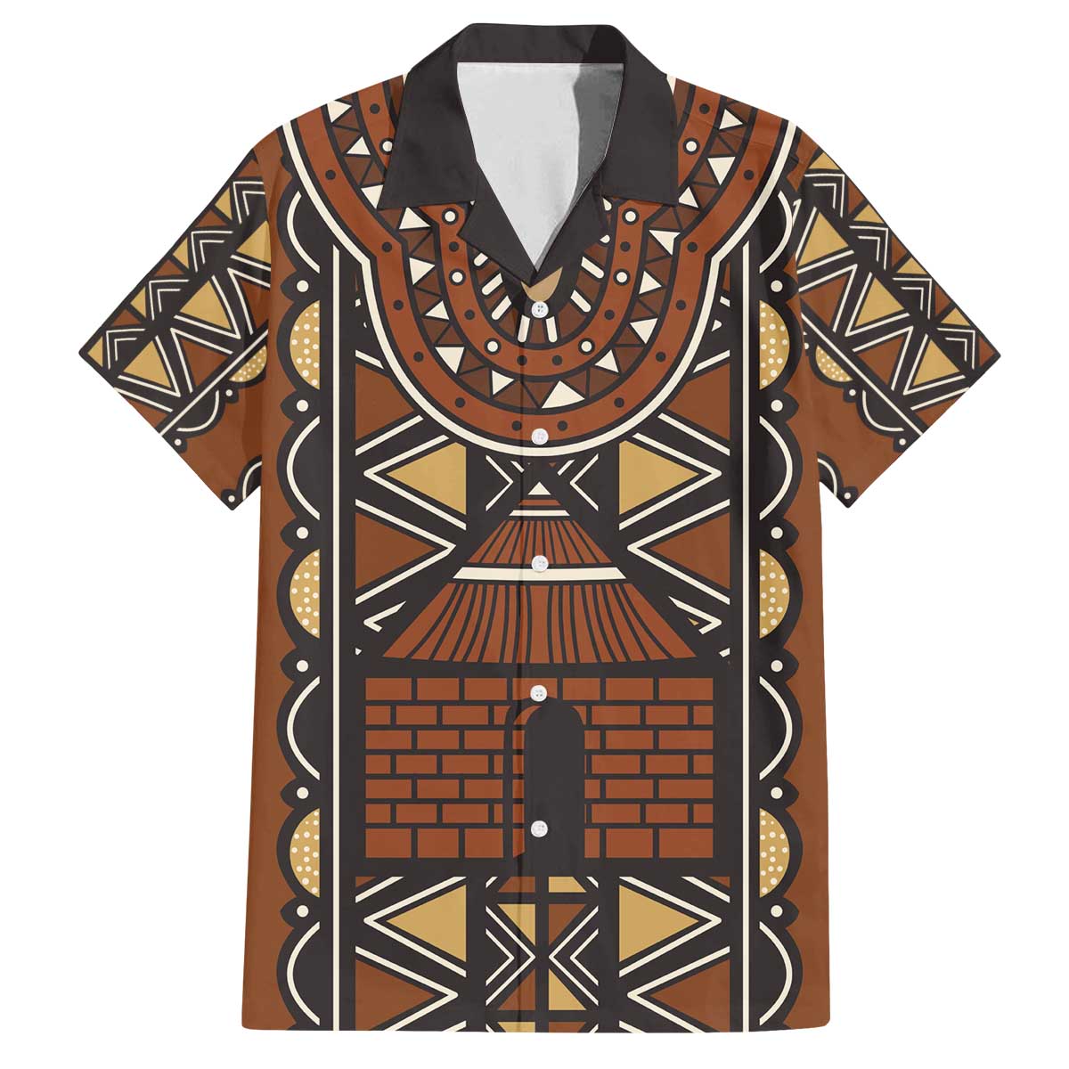 Mali Mud Cloth African Village Family Matching Off The Shoulder Long Sleeve Dress and Hawaiian Shirt Ethnic Geometry Style - Wonder Print Shop