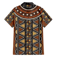 Mali Mud Cloth African Village Family Matching Off The Shoulder Long Sleeve Dress and Hawaiian Shirt Ethnic Geometry Style - Wonder Print Shop