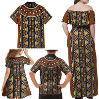 Mali Mud Cloth African Village Family Matching Off Shoulder Maxi Dress and Hawaiian Shirt Ethnic Geometry Style - Wonder Print Shop